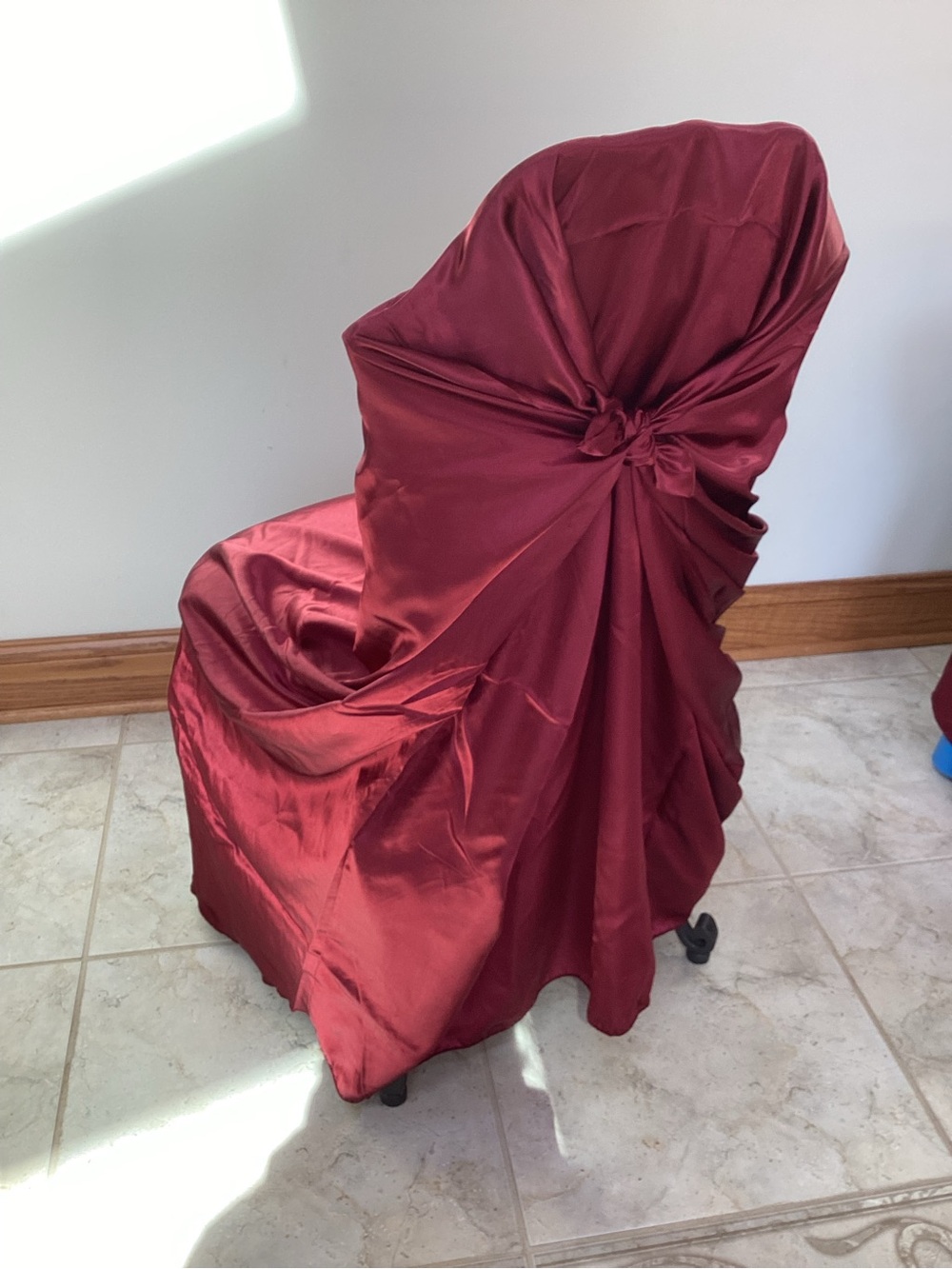 108 Burgundy Satin EVENT Chair Cover with tie Knot Bac